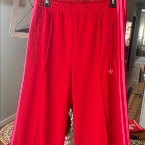 Adidas Bold Red Track Pants with pink Stripes